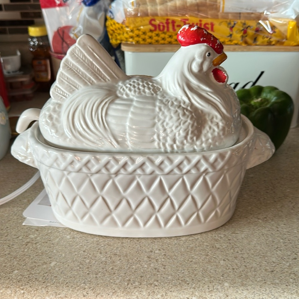 Vintage Himark Gourmet Kitchen Soup Tureen Hen On a Basket White Ceramic 1970s